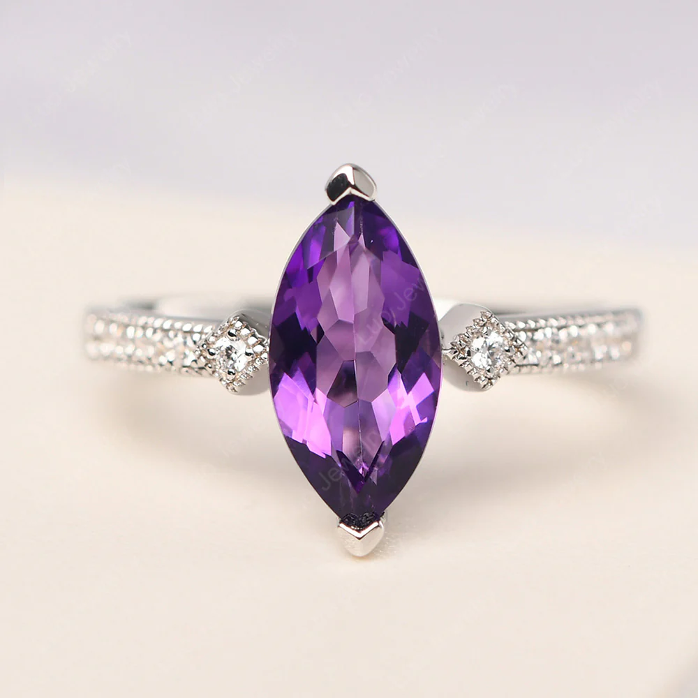 Marquise Cut Amethyst Promise Ring