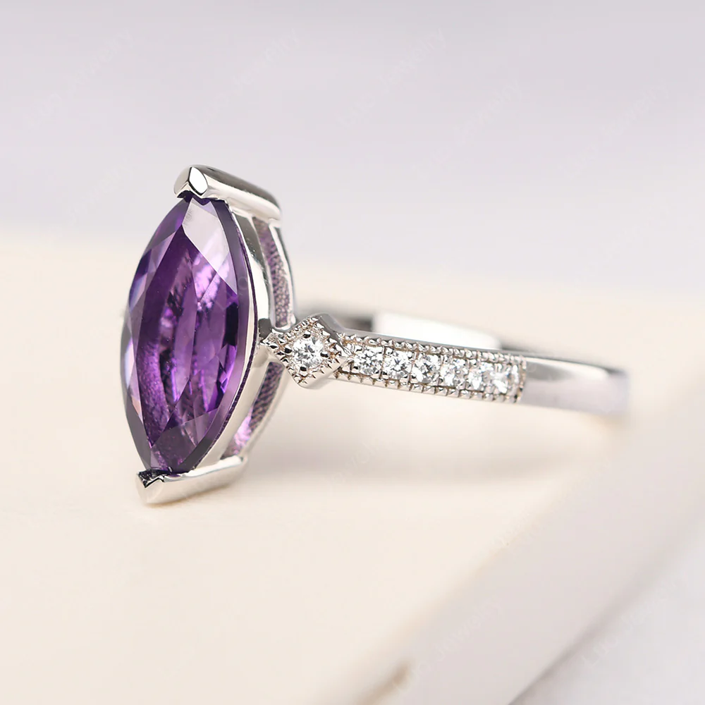 Marquise Cut Amethyst Promise Ring - Image 2