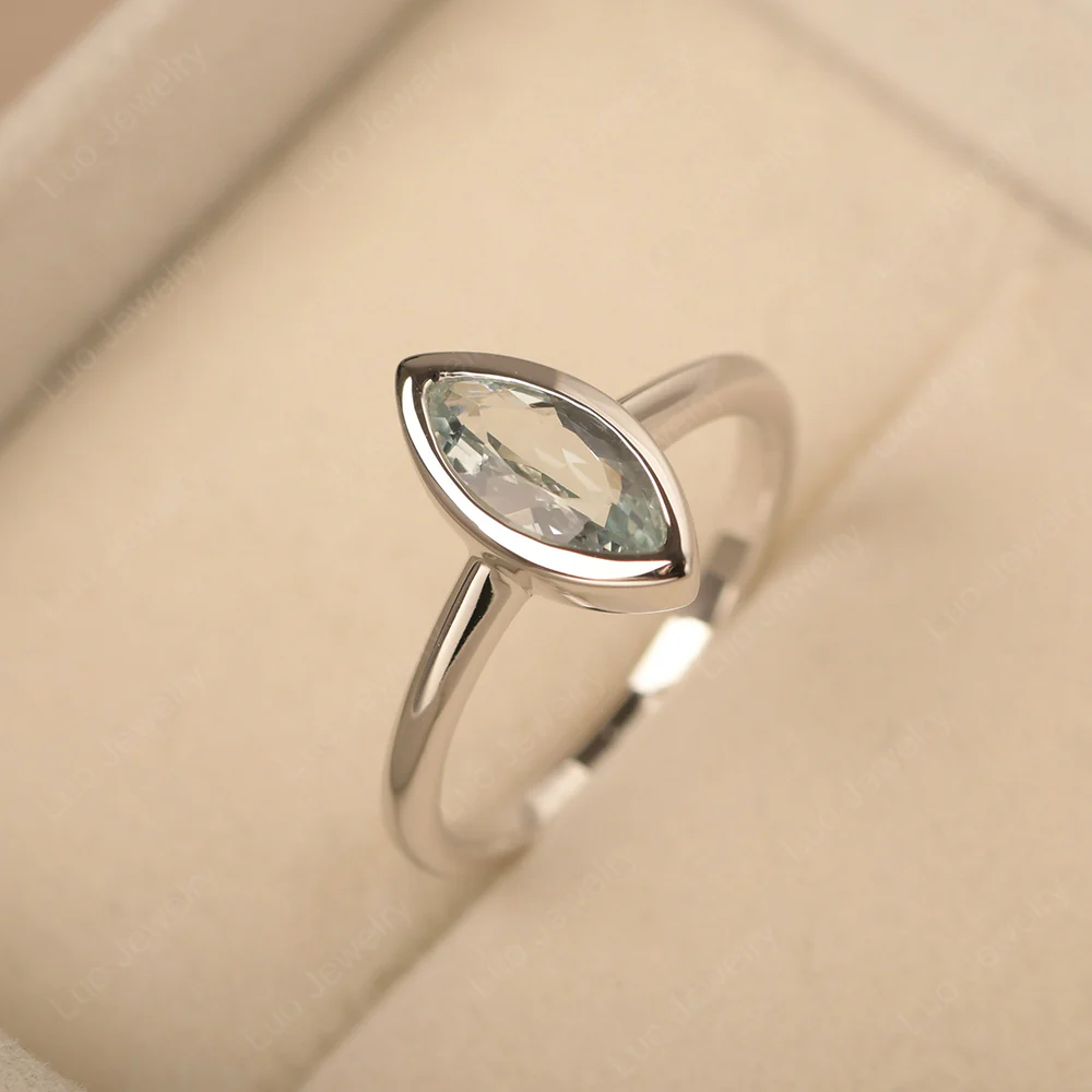 Marquise Cut Aquamarine Bezel Set Ring - Image 2