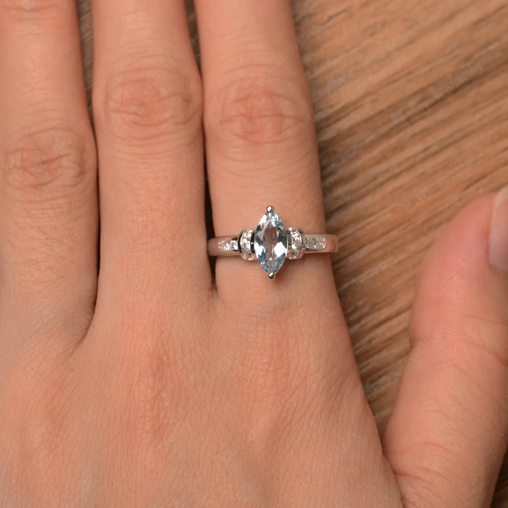 Marquise Cut Aquamarine Engagement Ring - Image 4