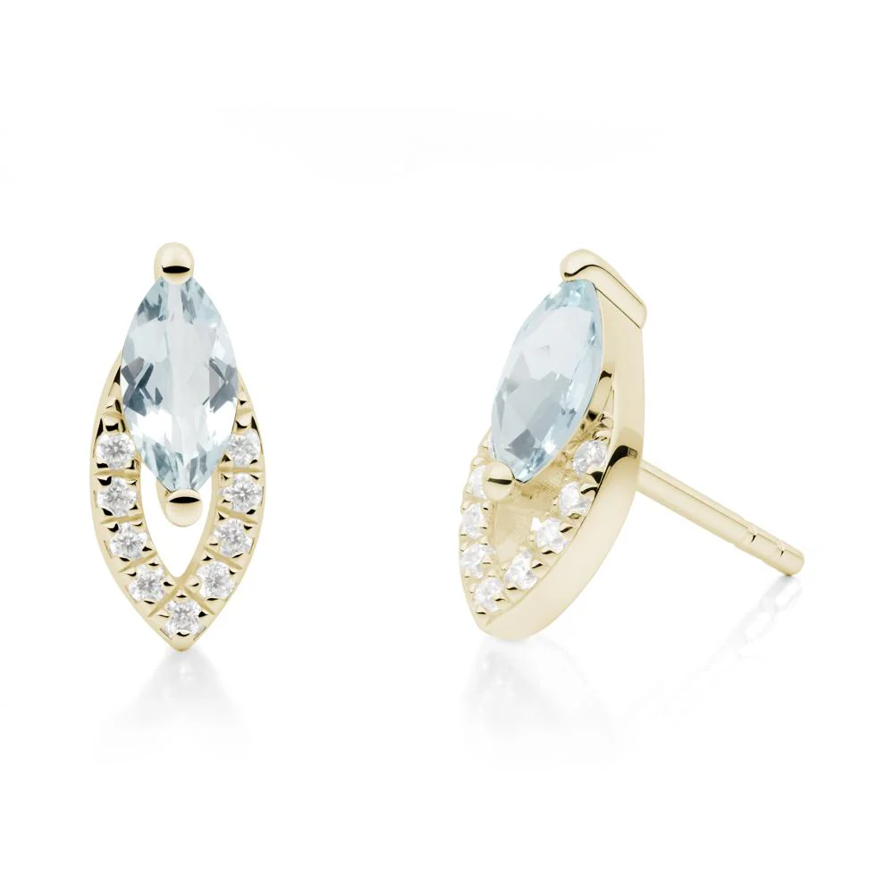 Marquise Cut Aquamarine Halo Stud Earrings - Image 5