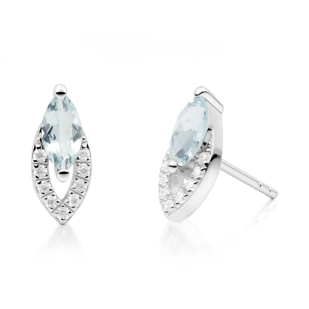 Marquise Cut Aquamarine Halo Stud Earrings - Image 8
