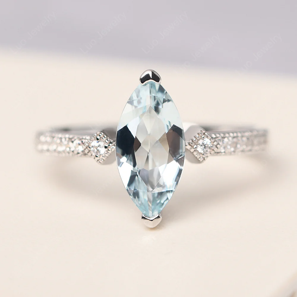 Marquise Cut Aquamarine Promise Ring