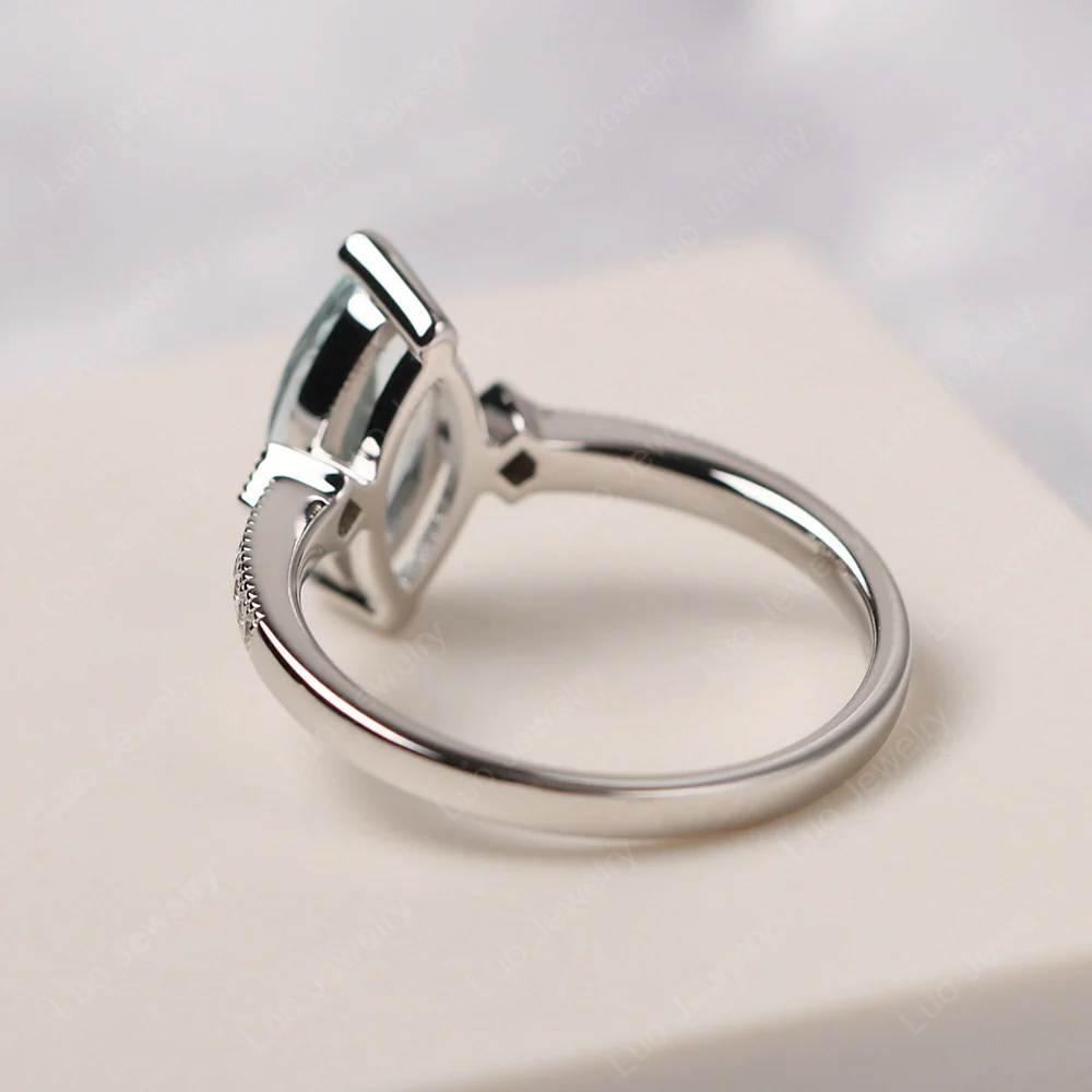 Marquise Cut Aquamarine Promise Ring - Image 3