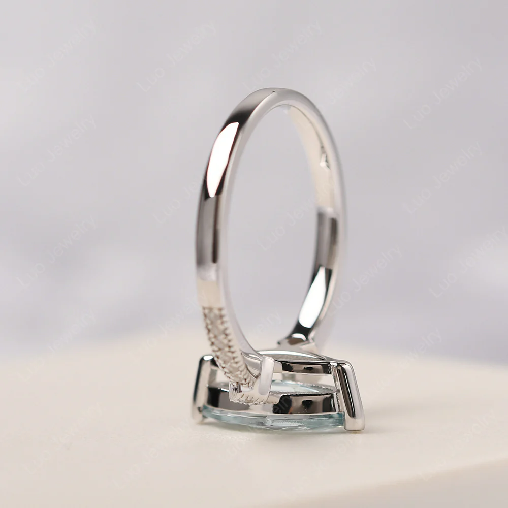 Marquise Cut Aquamarine Promise Ring - Image 4