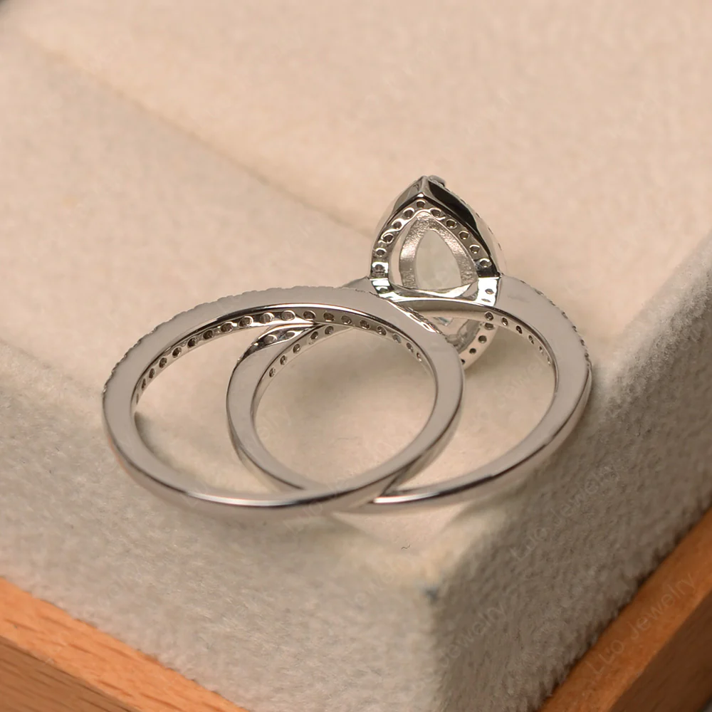 Marquise Cut Aquamarine Halo Bridal Set Ring - Image 3