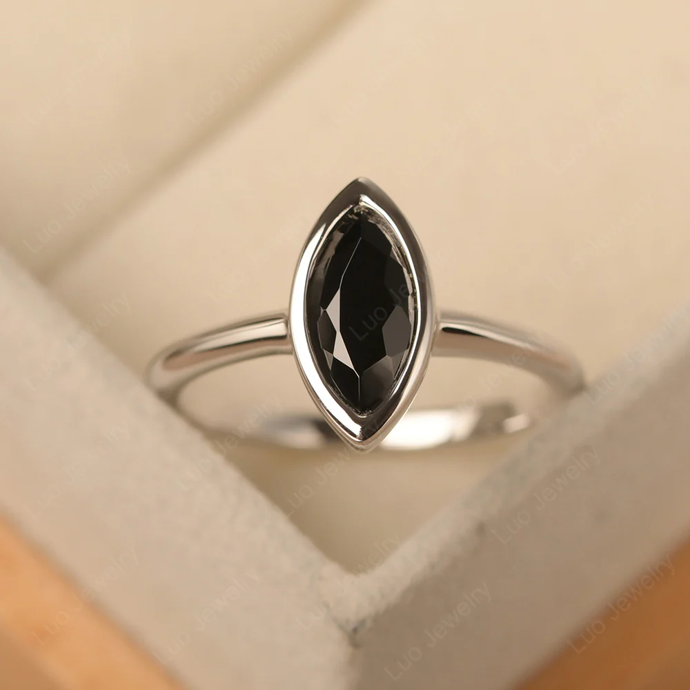 Marquise Cut Black Spinel Bezel Set Ring