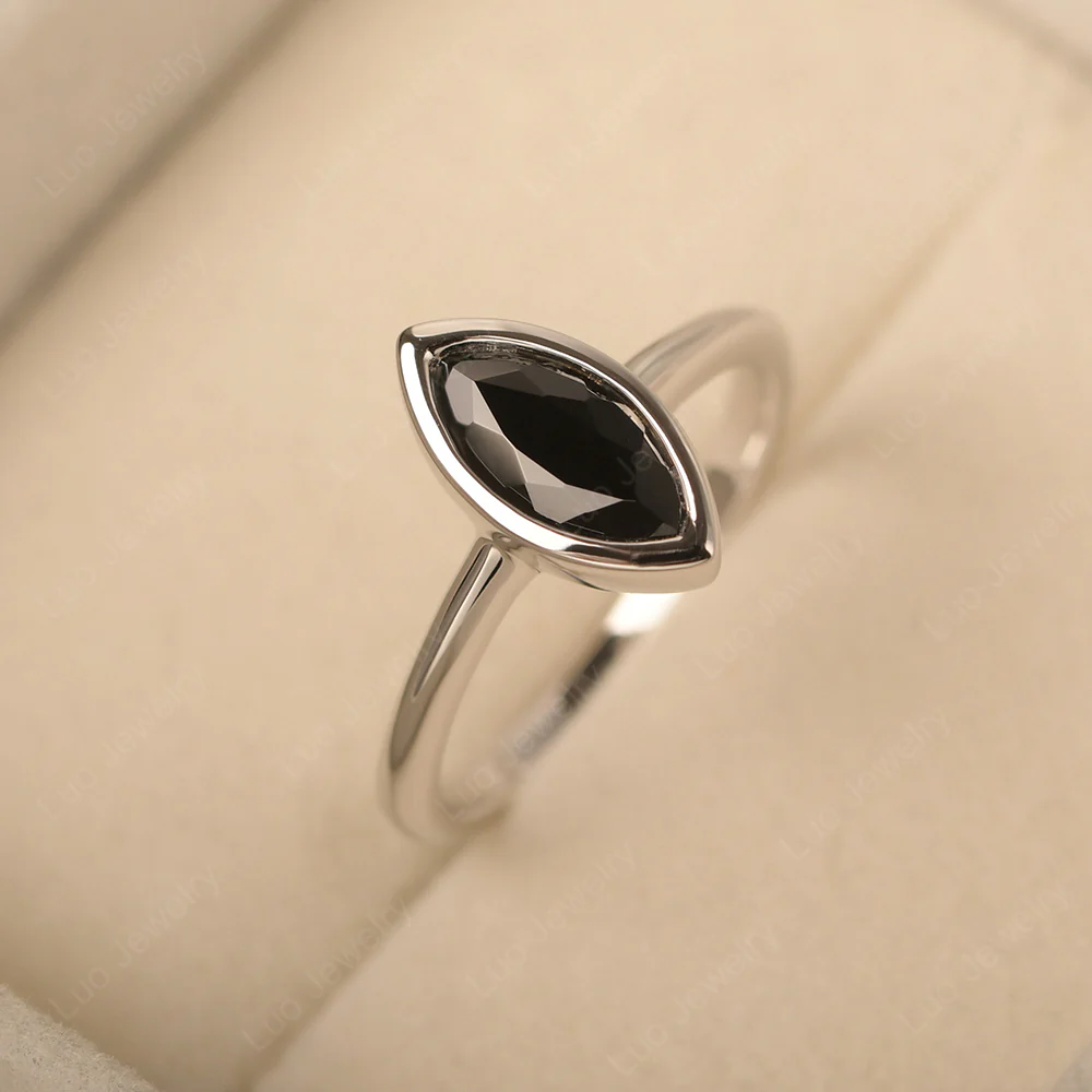 Marquise Cut Black Spinel Bezel Set Ring - Image 2