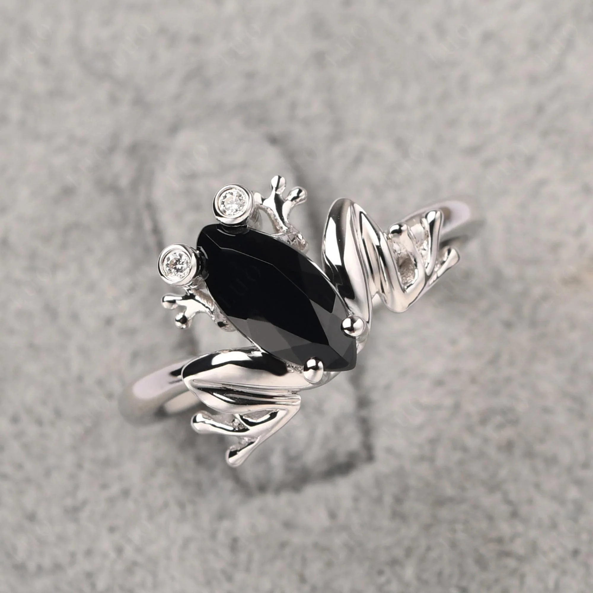 Marquise Cut Black Spinel Frog Ring - Image 10