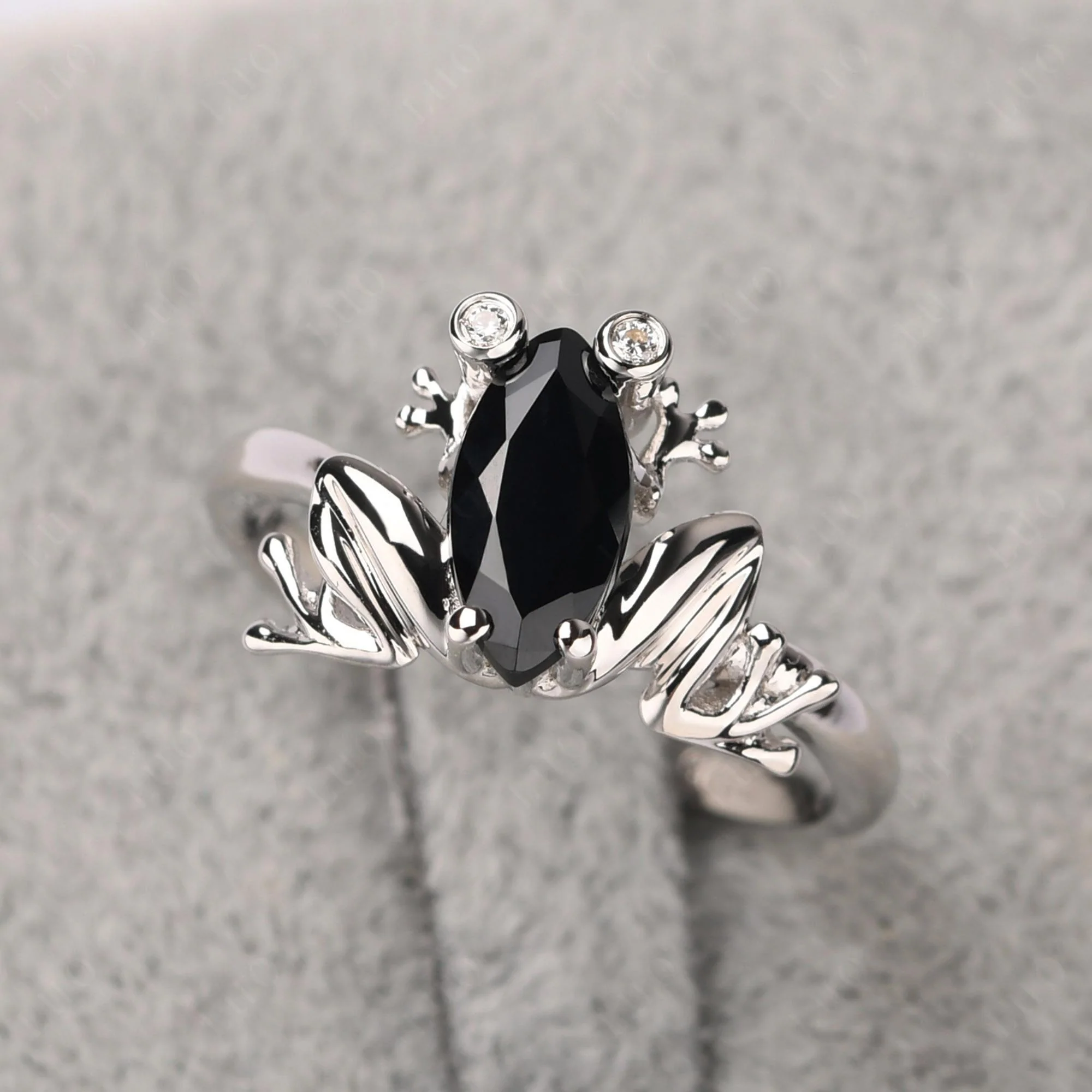 Marquise Cut Black Spinel Frog Ring - Image 11