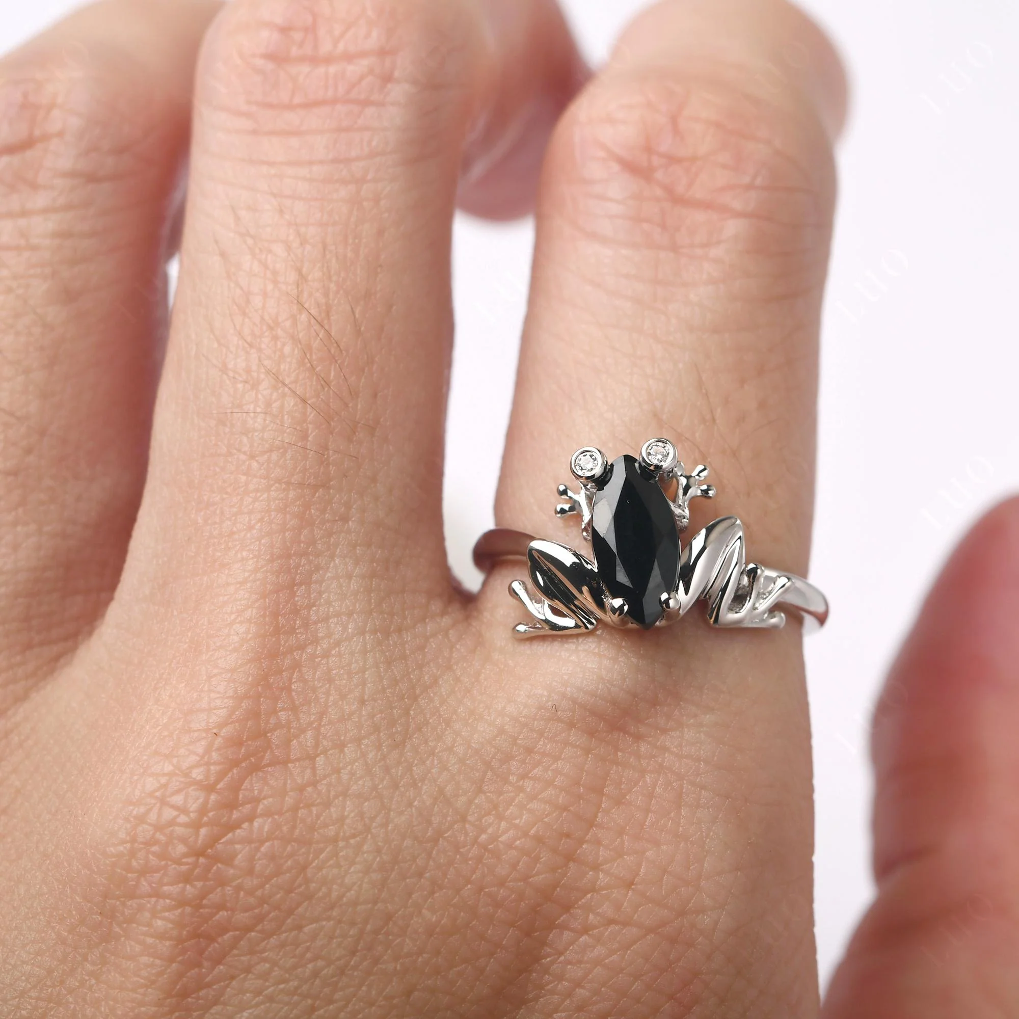 Marquise Cut Black Spinel Frog Ring - Image 14