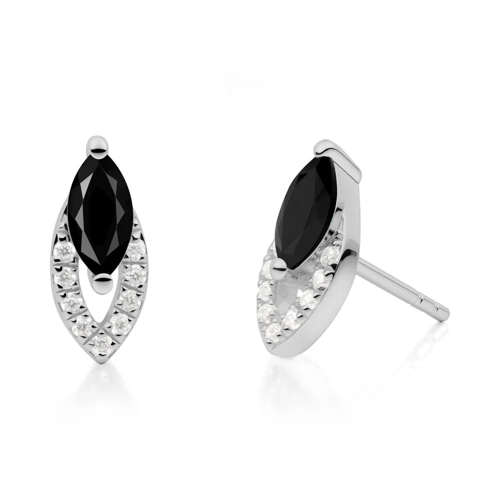 Marquise Cut Black Spinel Halo Stud Earrings