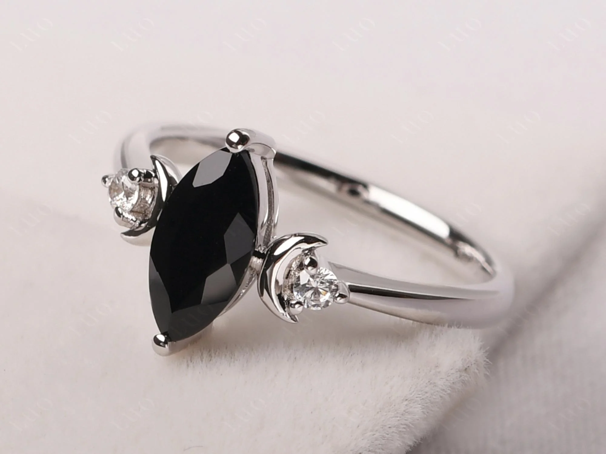 Moon Inspired Black Spinel Engagement Ring - Image 11