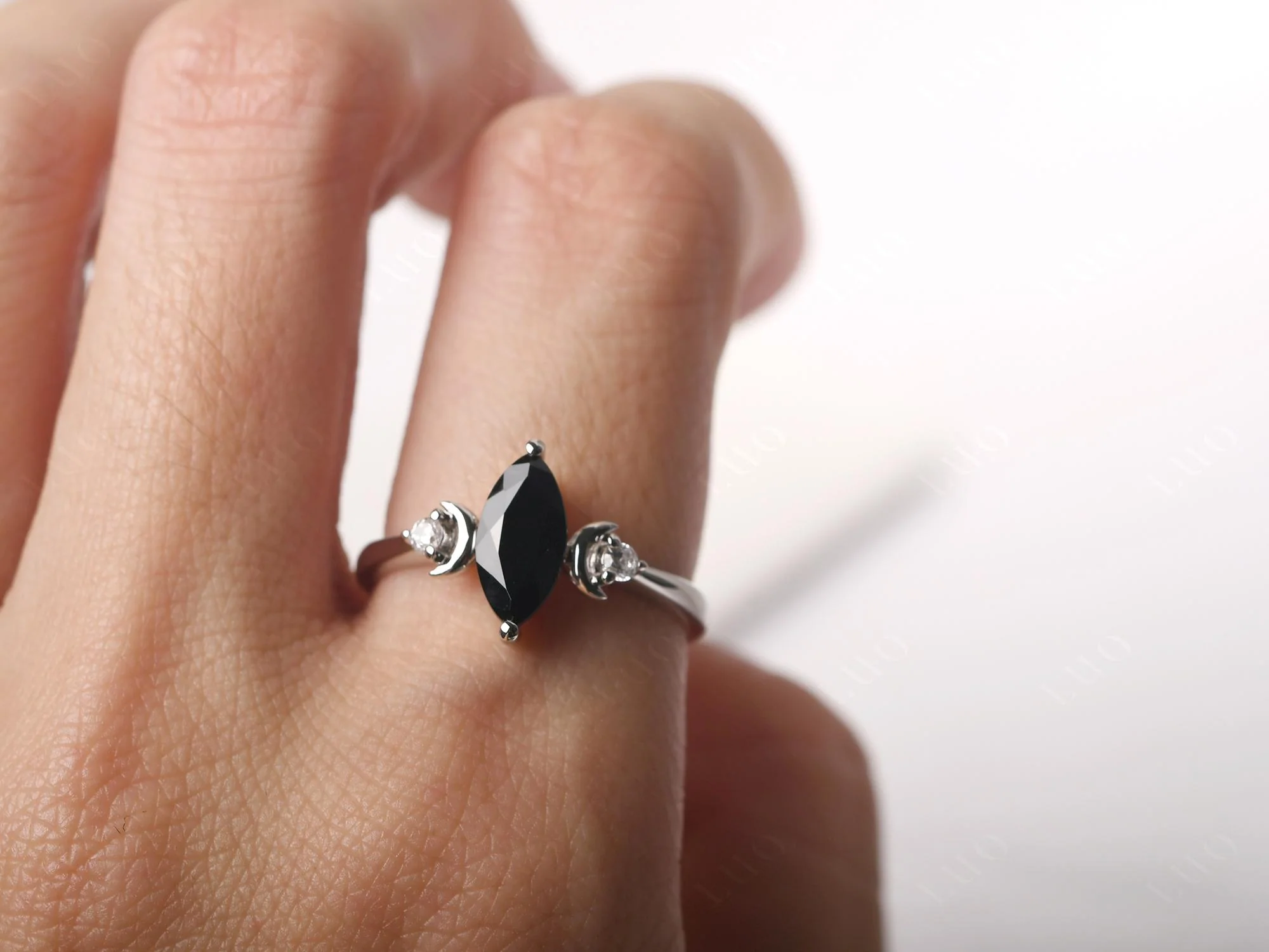 Moon Inspired Black Spinel Engagement Ring - Image 14