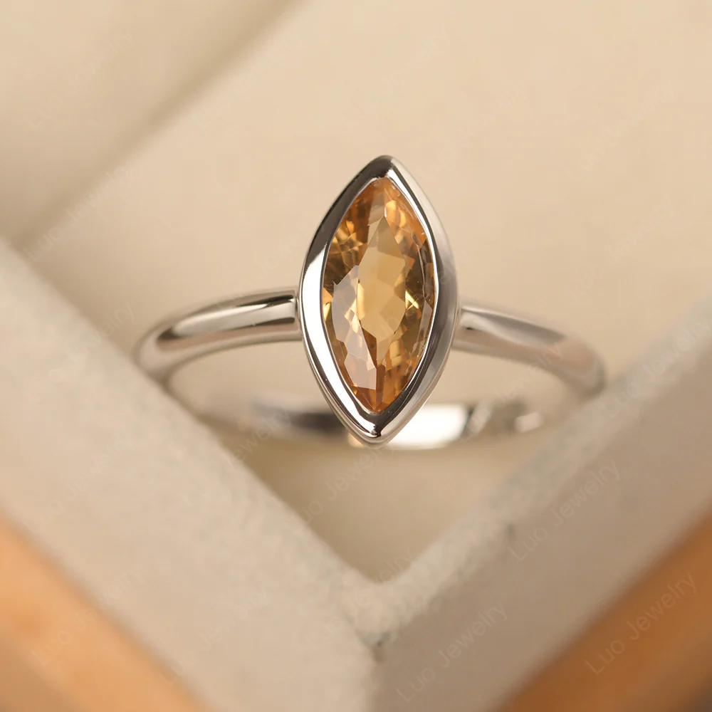 Marquise Cut Citrine Bezel Set Ring - Image 2