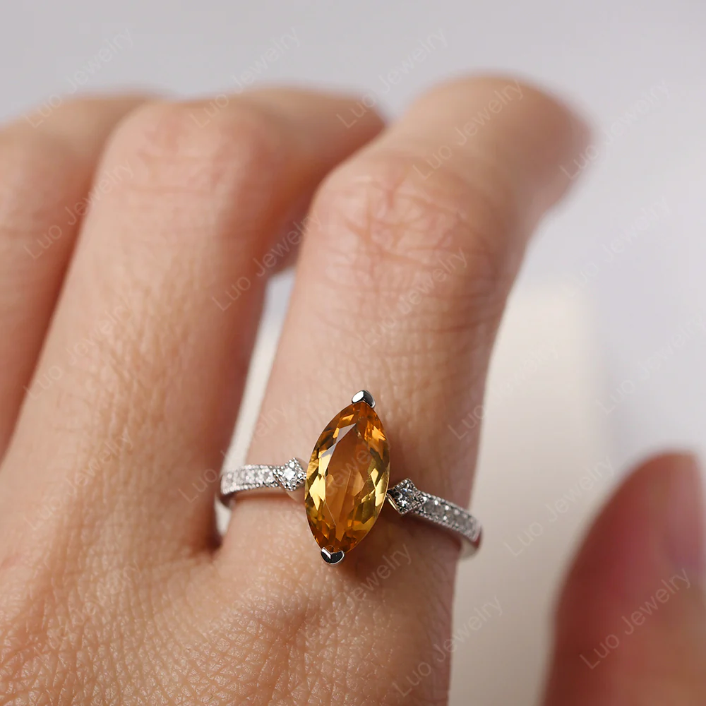 Marquise Cut Citrine Promise Ring - Image 5