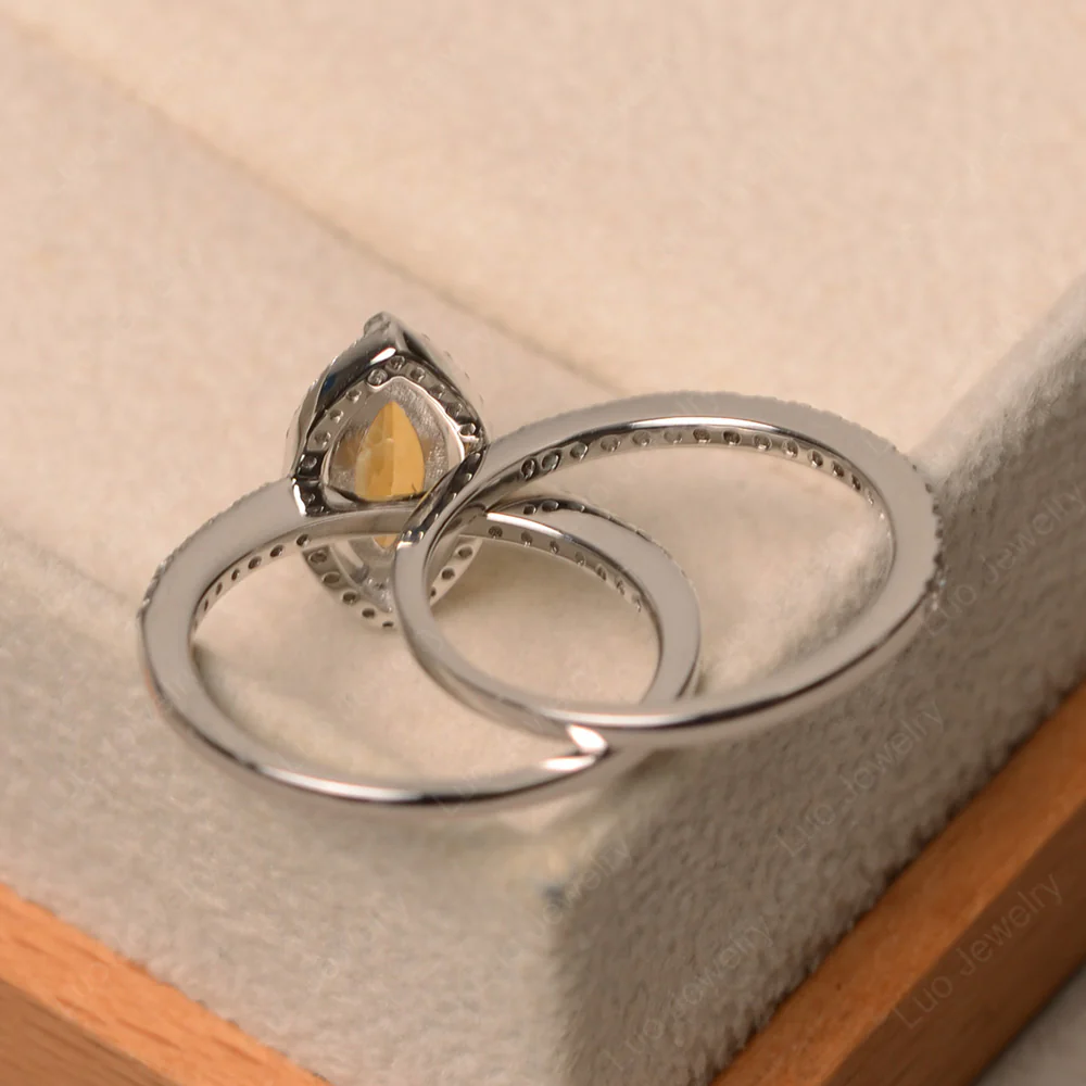 Marquise Cut Citrine Halo Bridal Set Ring - Image 3