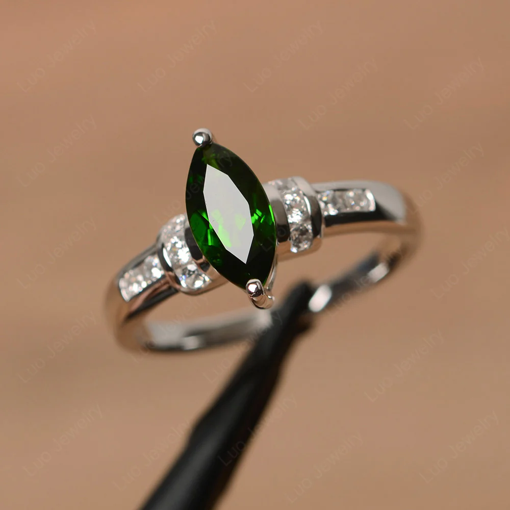 Marquise Cut Diopside Engagement Ring