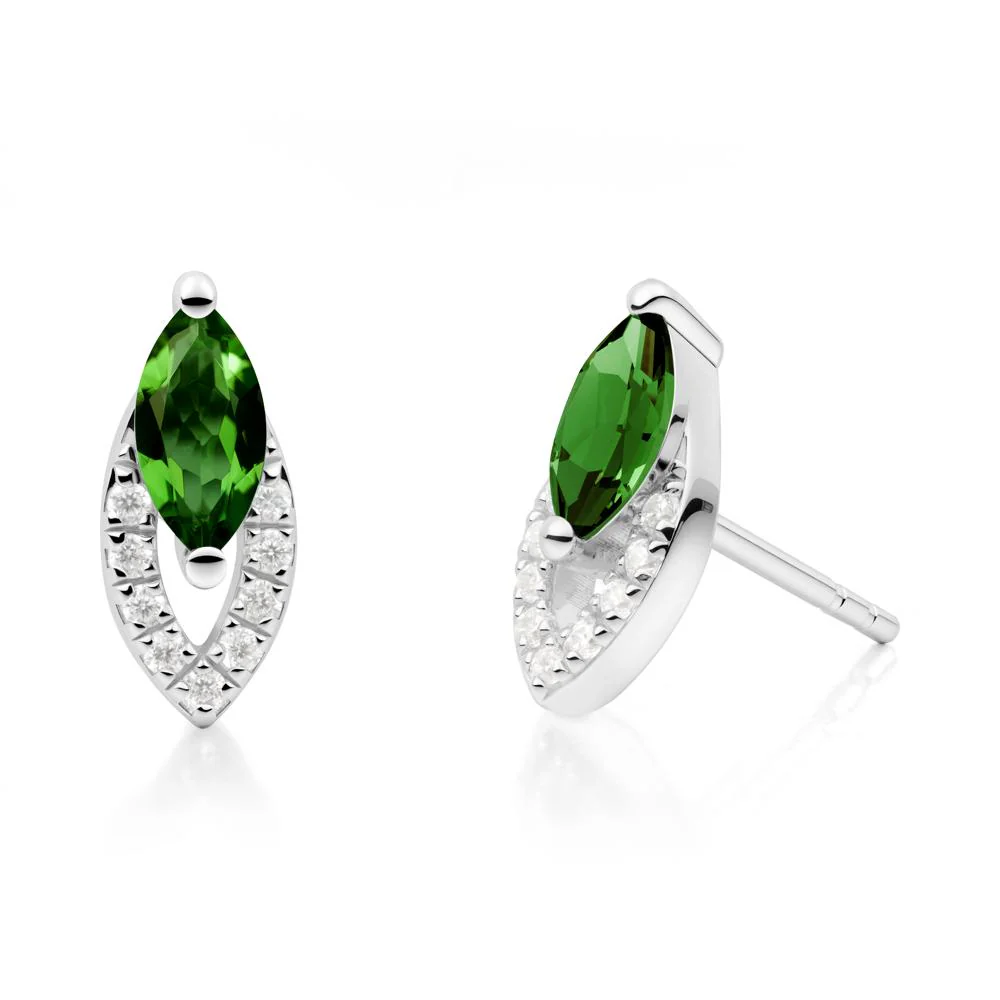 Marquise Cut Diopside Halo Stud Earrings - Image 4
