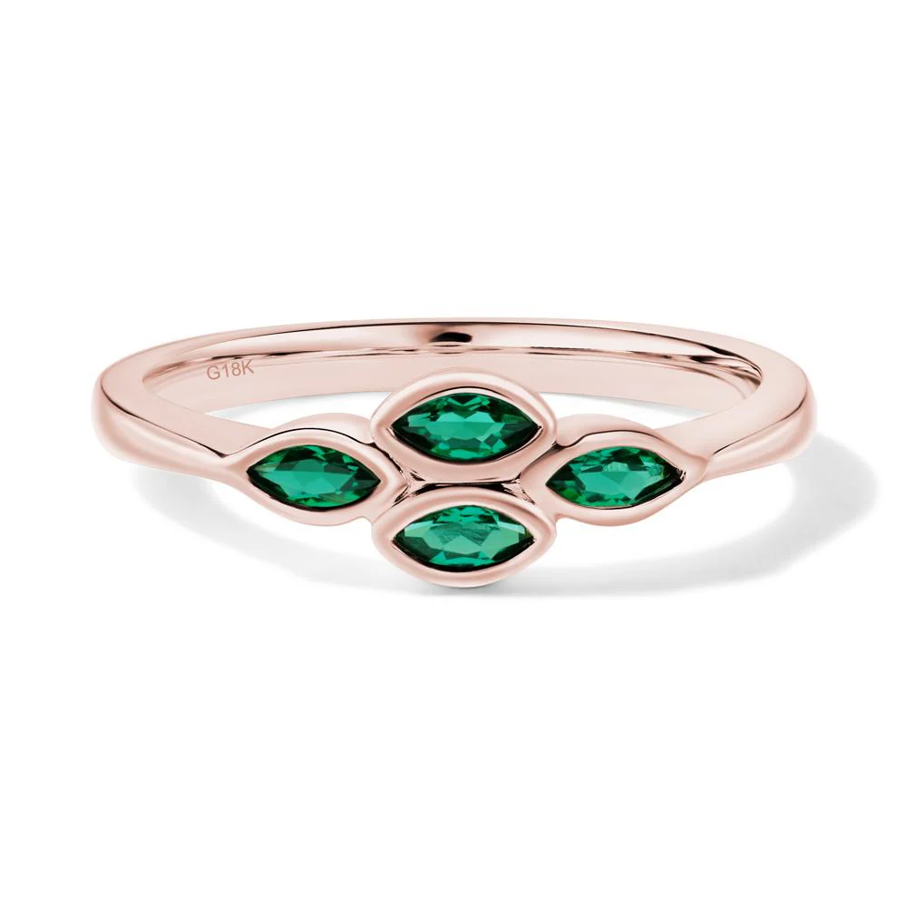Marquise Cut Emerald Bezel Cluster Ring - Image 2