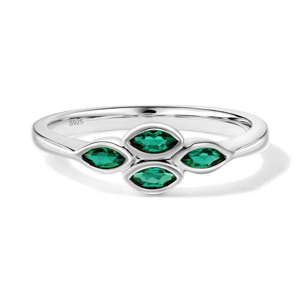 Marquise Cut Emerald Bezel Cluster Ring - Image 5