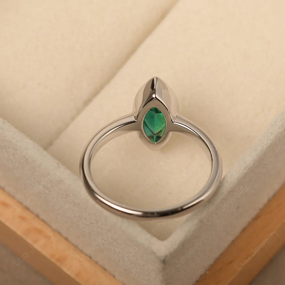Marquise Cut Emerald Bezel Set Ring - Image 3