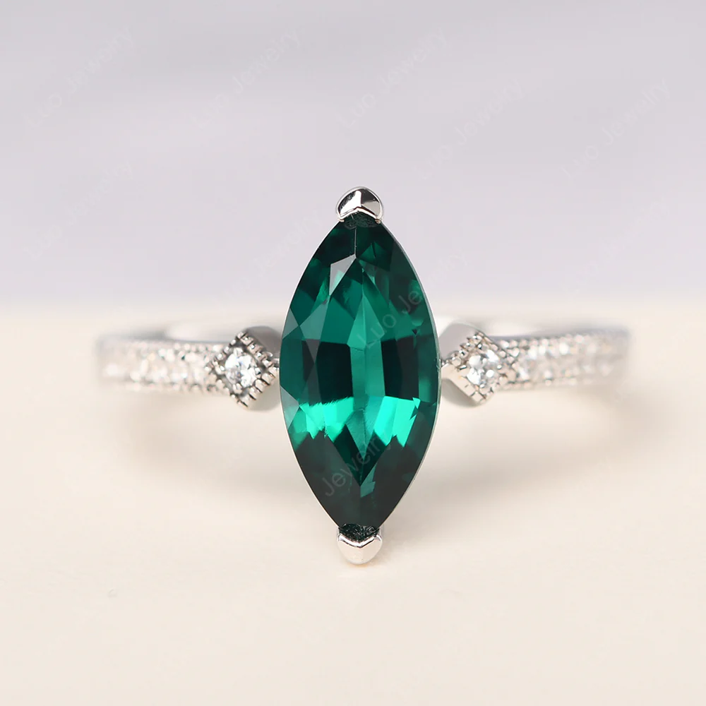 Marquise Cut Emerald Promise Ring