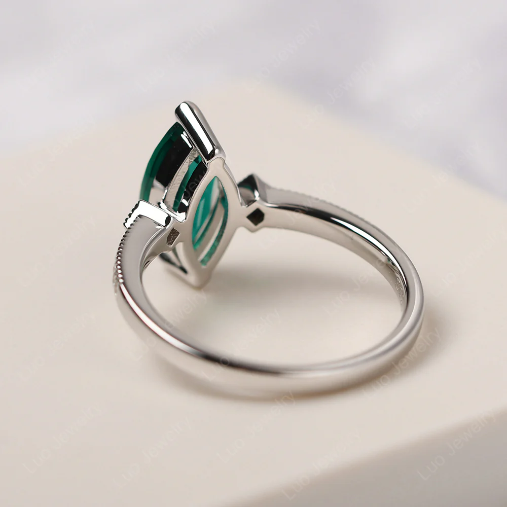 Marquise Cut Emerald Promise Ring - Image 3