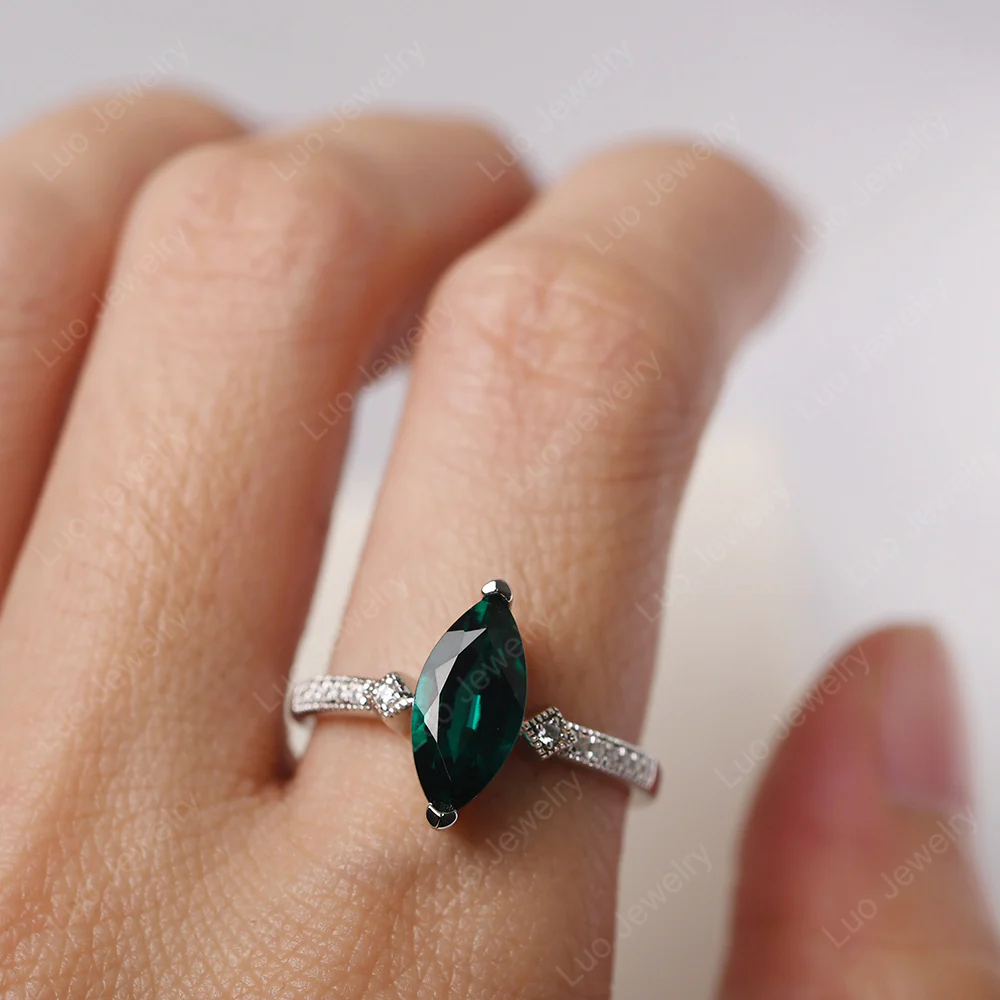 Marquise Cut Emerald Promise Ring - Image 5