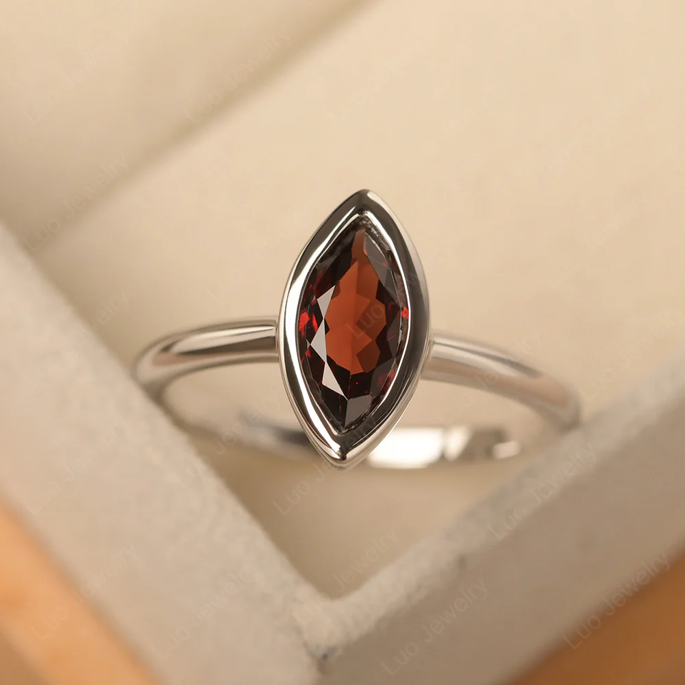 Marquise Cut Garnet Bezel Set Ring