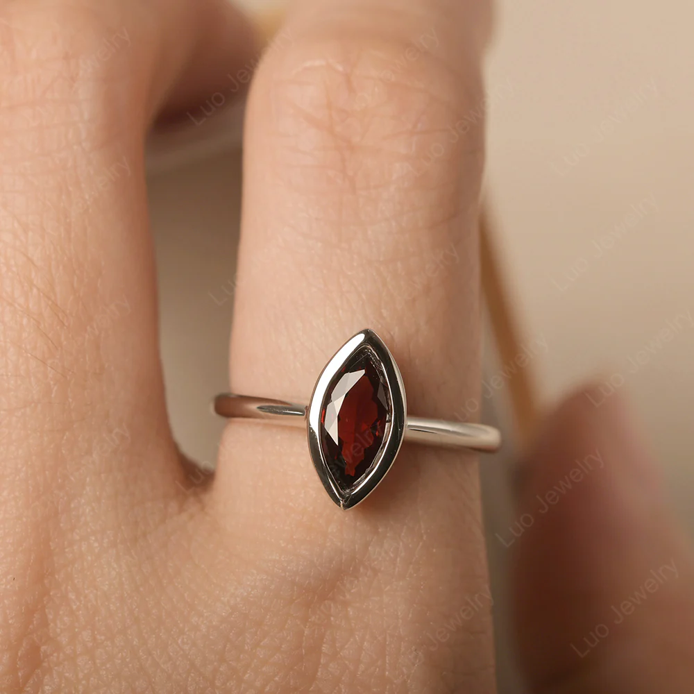 Marquise Cut Garnet Bezel Set Ring - Image 5