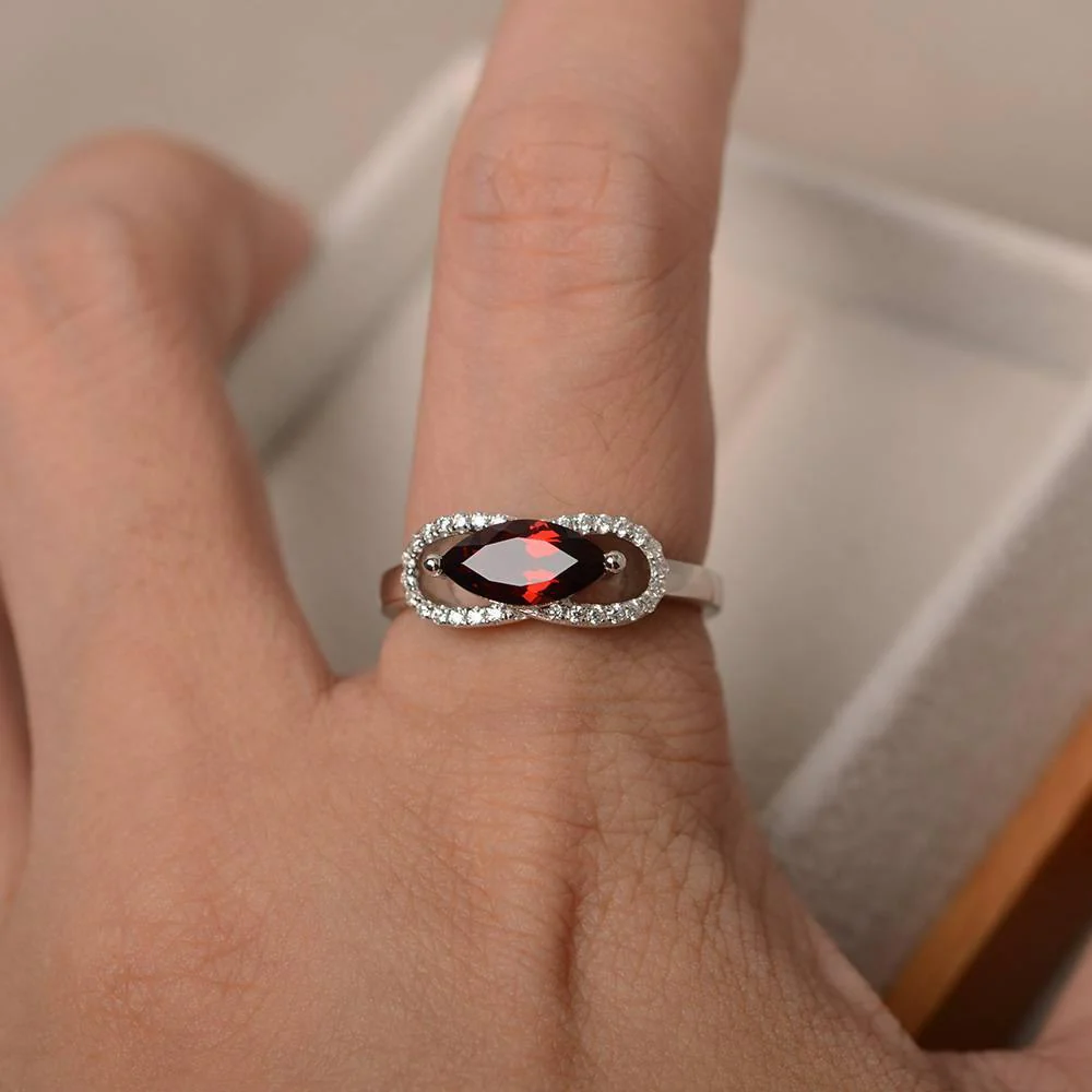 Marquise Cut Garnet East Wet Ring - Image 4
