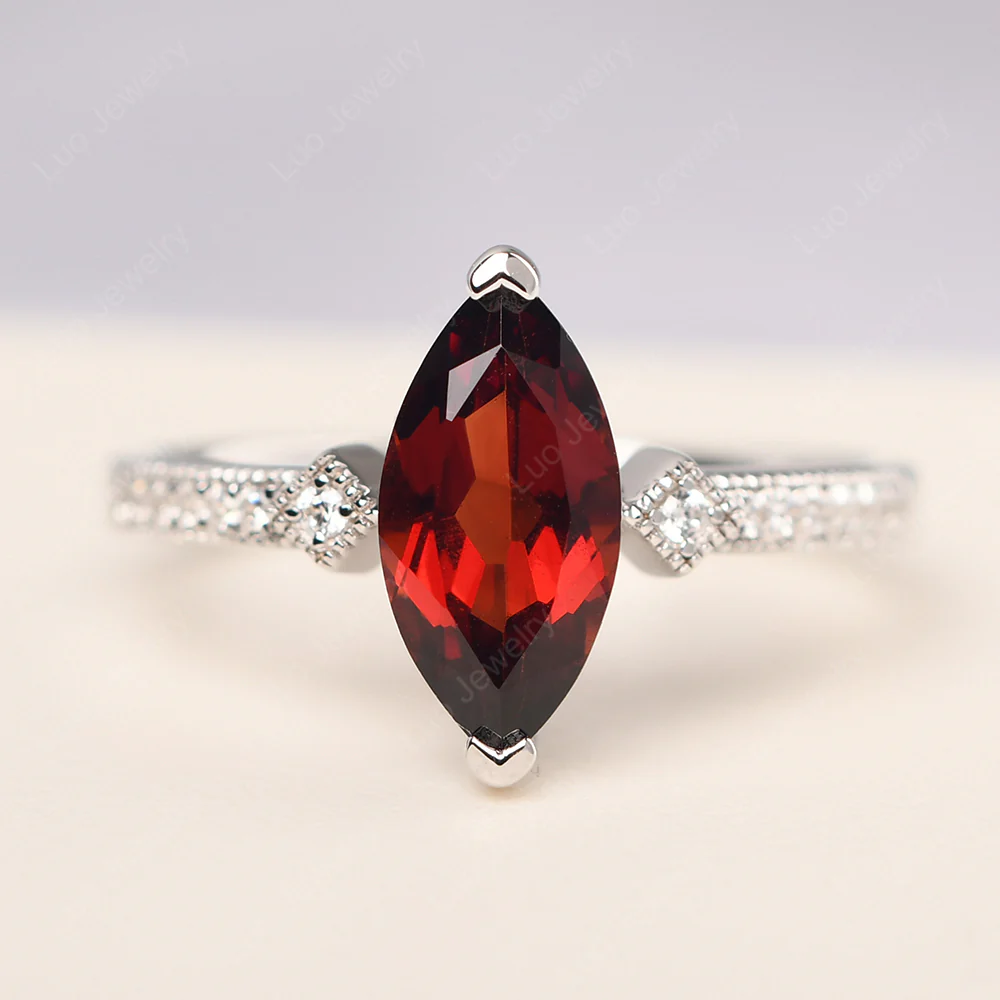 Marquise Cut Garnet Promise Ring