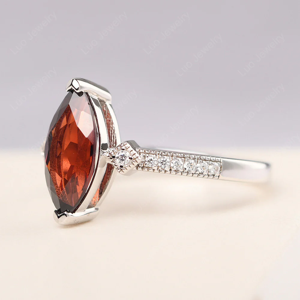 Marquise Cut Garnet Promise Ring - Image 2