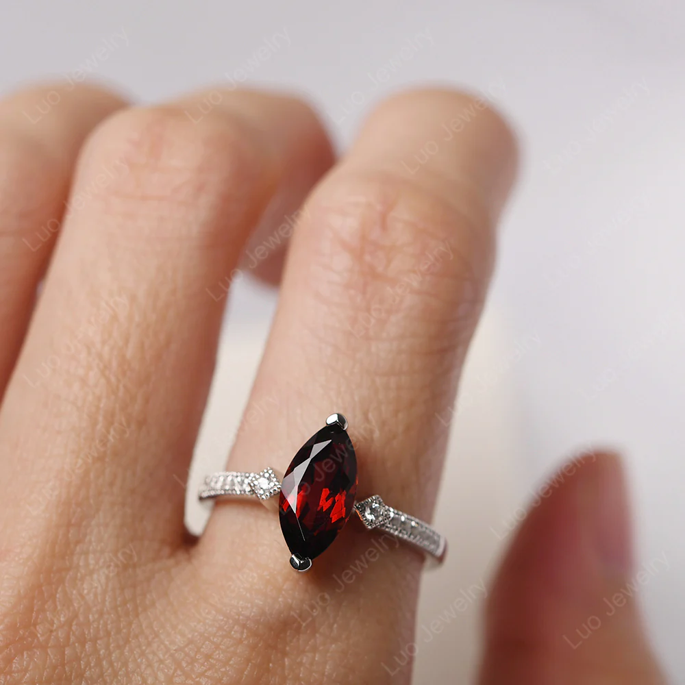 Marquise Cut Garnet Promise Ring - Image 5