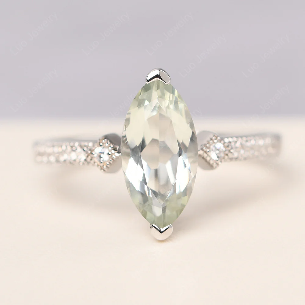 Marquise Cut Green Amethyst Promise Ring