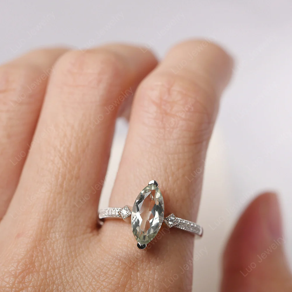 Marquise Cut Green Amethyst Promise Ring - Image 5