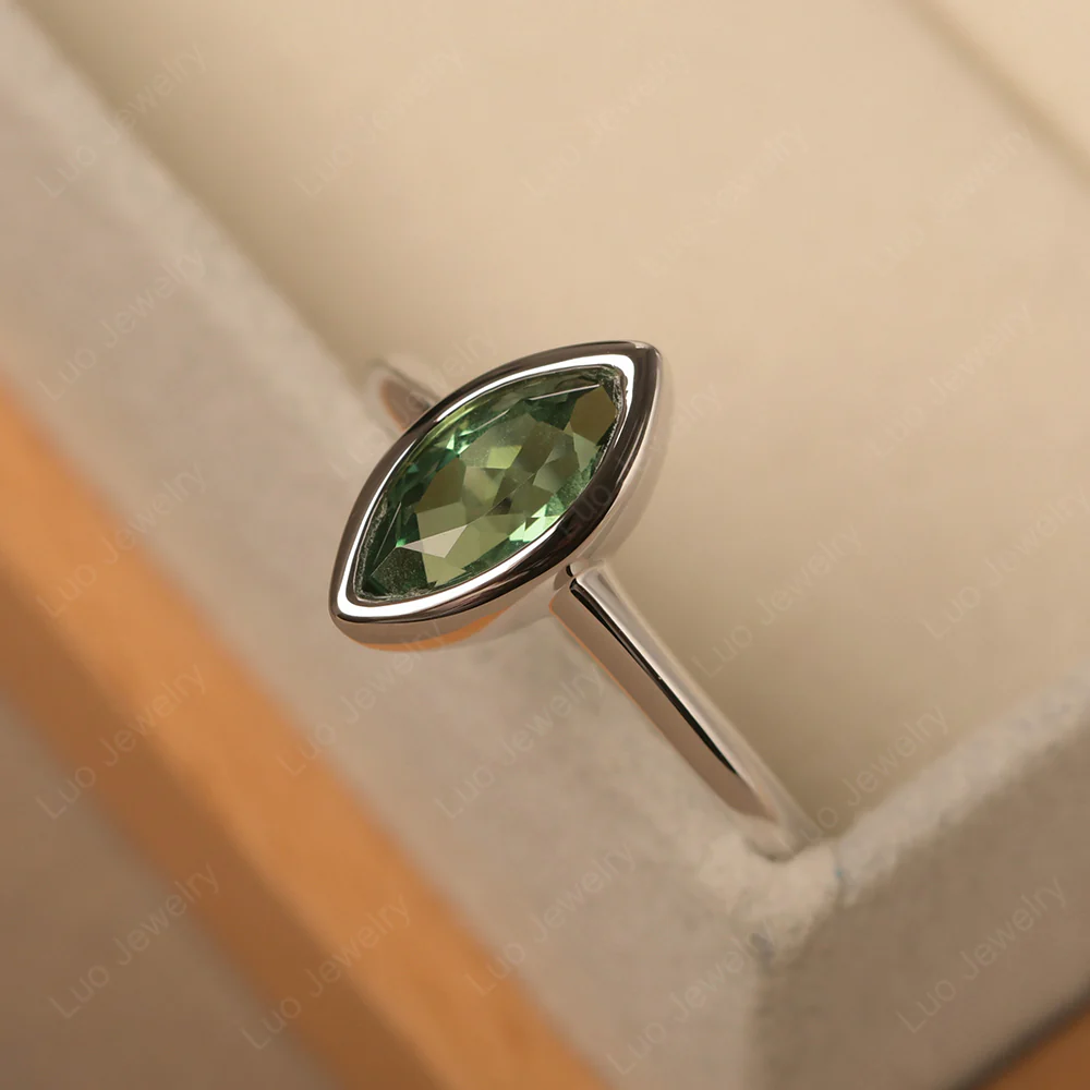 Marquise Cut Green Sapphire Bezel Set Ring