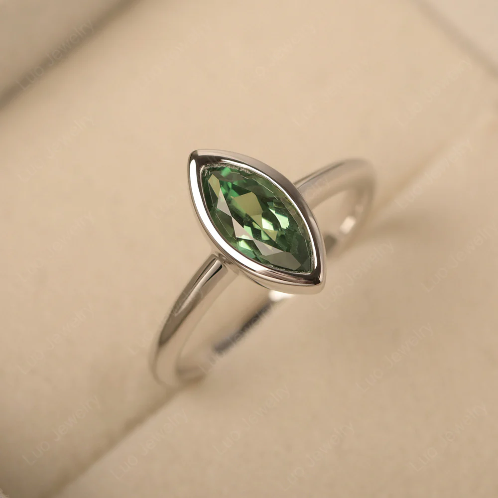 Marquise Cut Green Sapphire Bezel Set Ring - Image 2