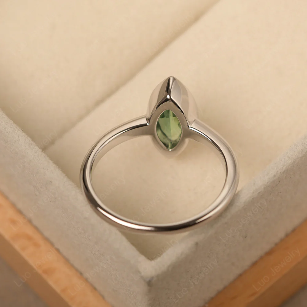 Marquise Cut Green Sapphire Bezel Set Ring - Image 3