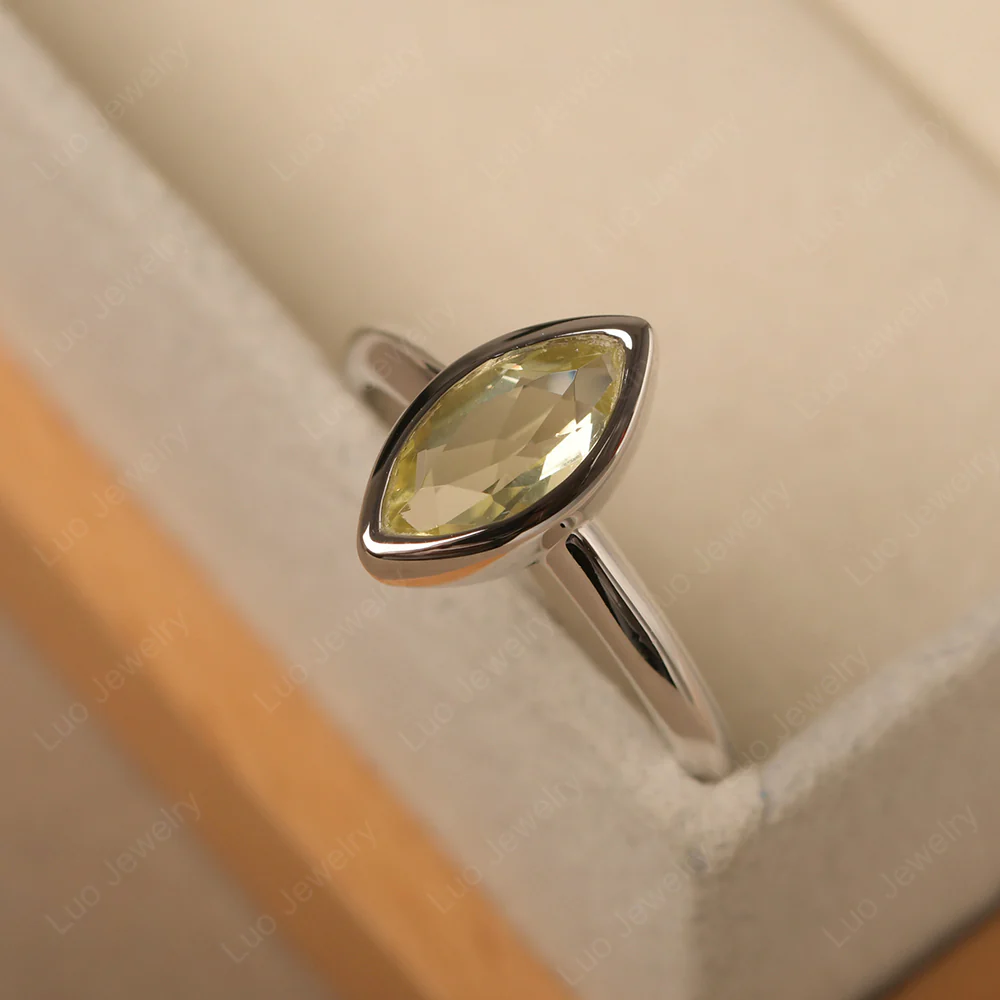 Marquise Cut Lemon Quartz Bezel Set Ring - Image 2