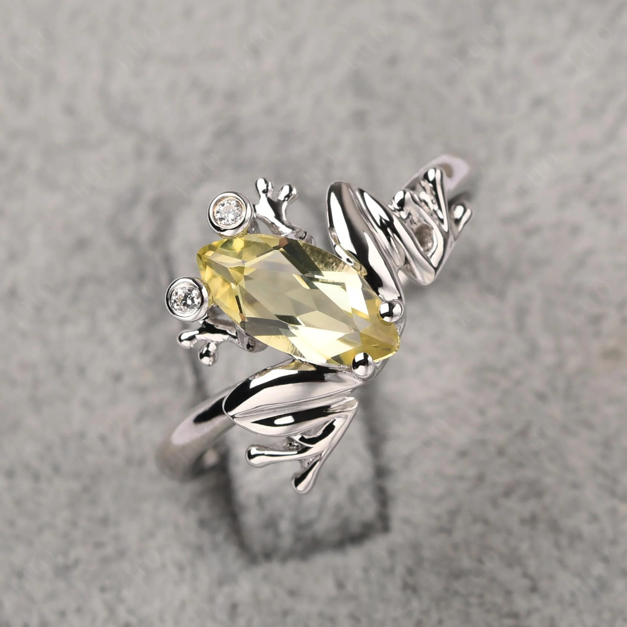 Marquise Cut Lemon Quartz Frog Ring - Image 11