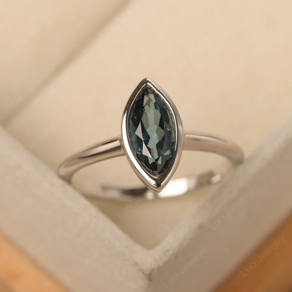 Marquise Cut London Blue Topaz Bezel Set Ring