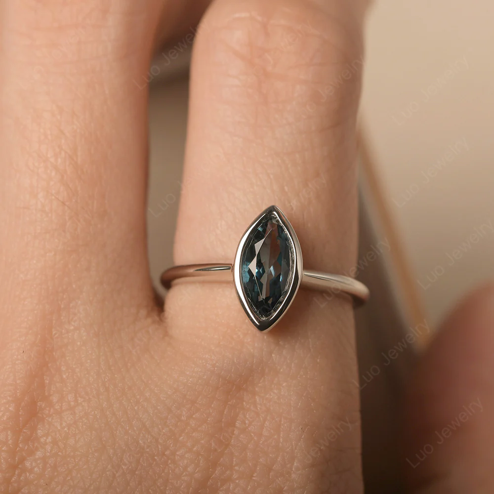 Marquise Cut London Blue Topaz Bezel Set Ring - Image 5