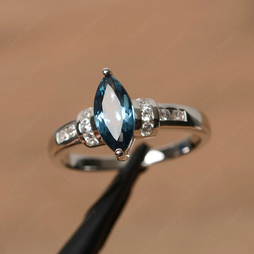 Marquise Cut London Blue Topaz Engagement Ring