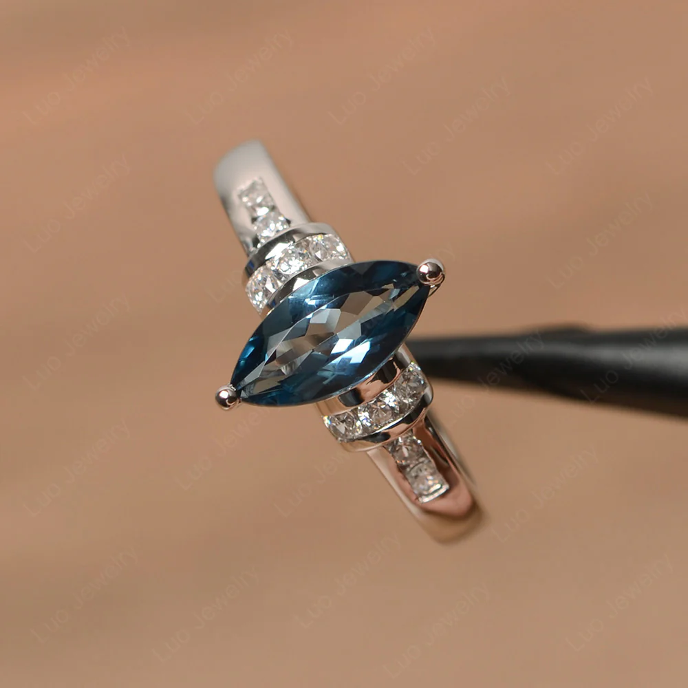 Marquise Cut London Blue Topaz Engagement Ring - Image 2