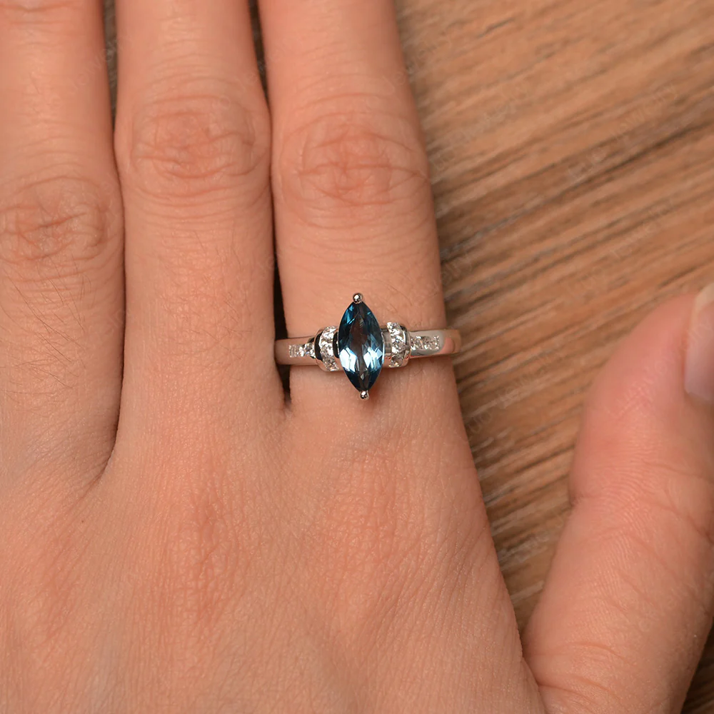 Marquise Cut London Blue Topaz Engagement Ring - Image 4