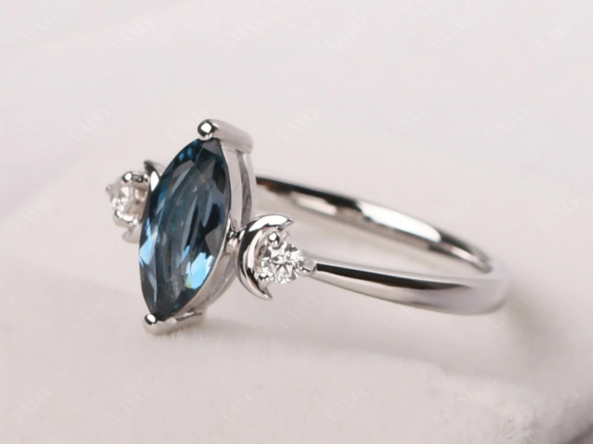 London Blue Topaz Double Moon Ring - Image 11