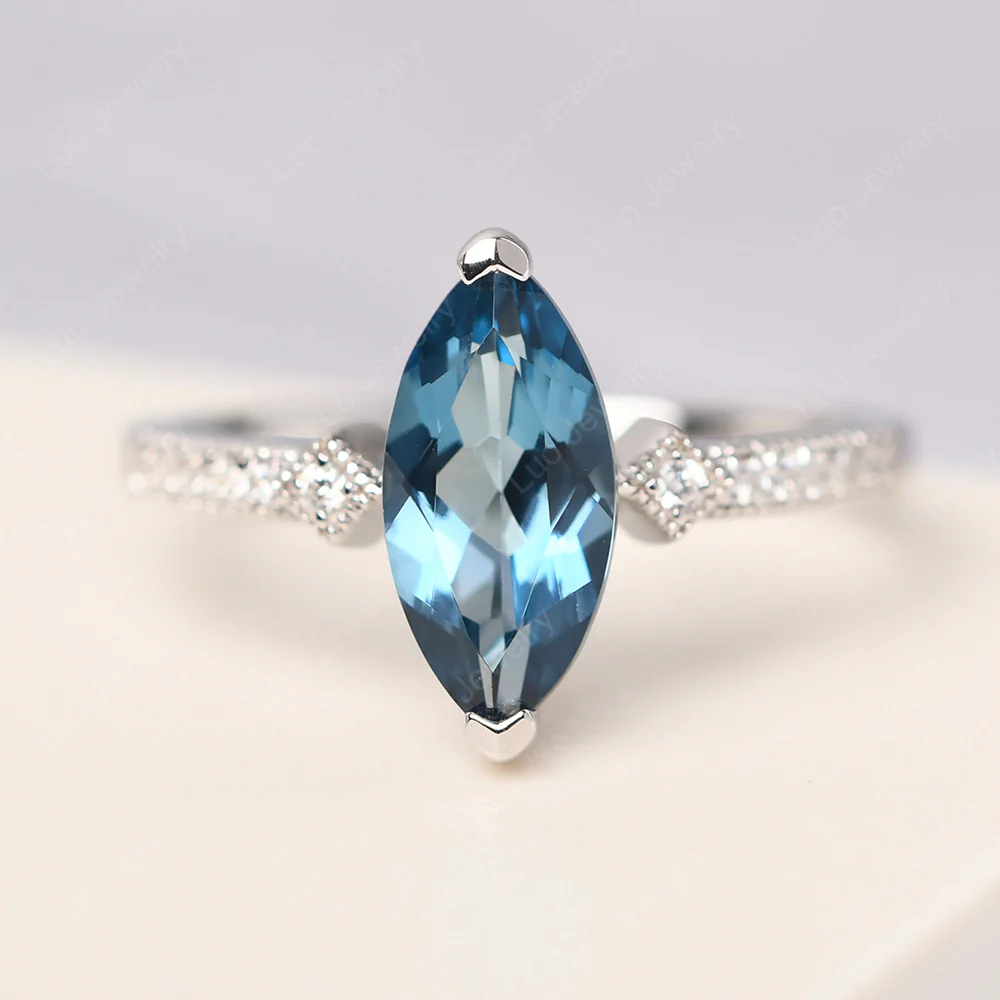 Marquise Cut London Blue Topaz Promise Ring