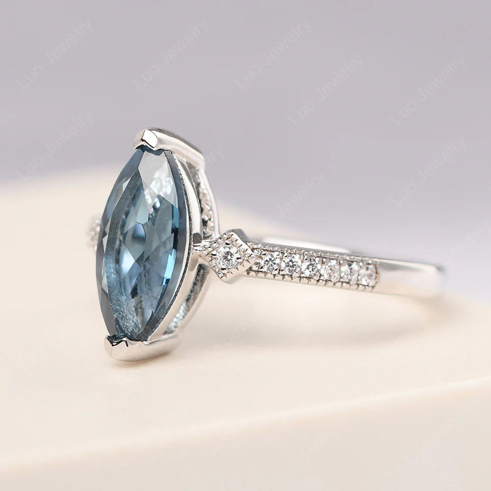 Marquise Cut London Blue Topaz Promise Ring - Image 2